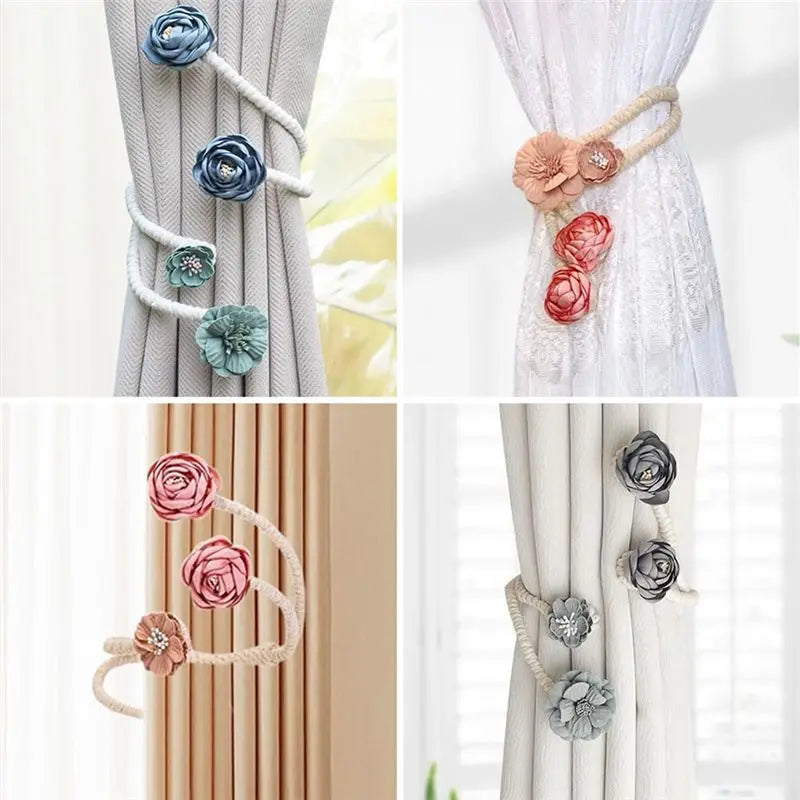 A36T-Flower Curtain Tie Buckle Versatile Living Room Punch-free Rope