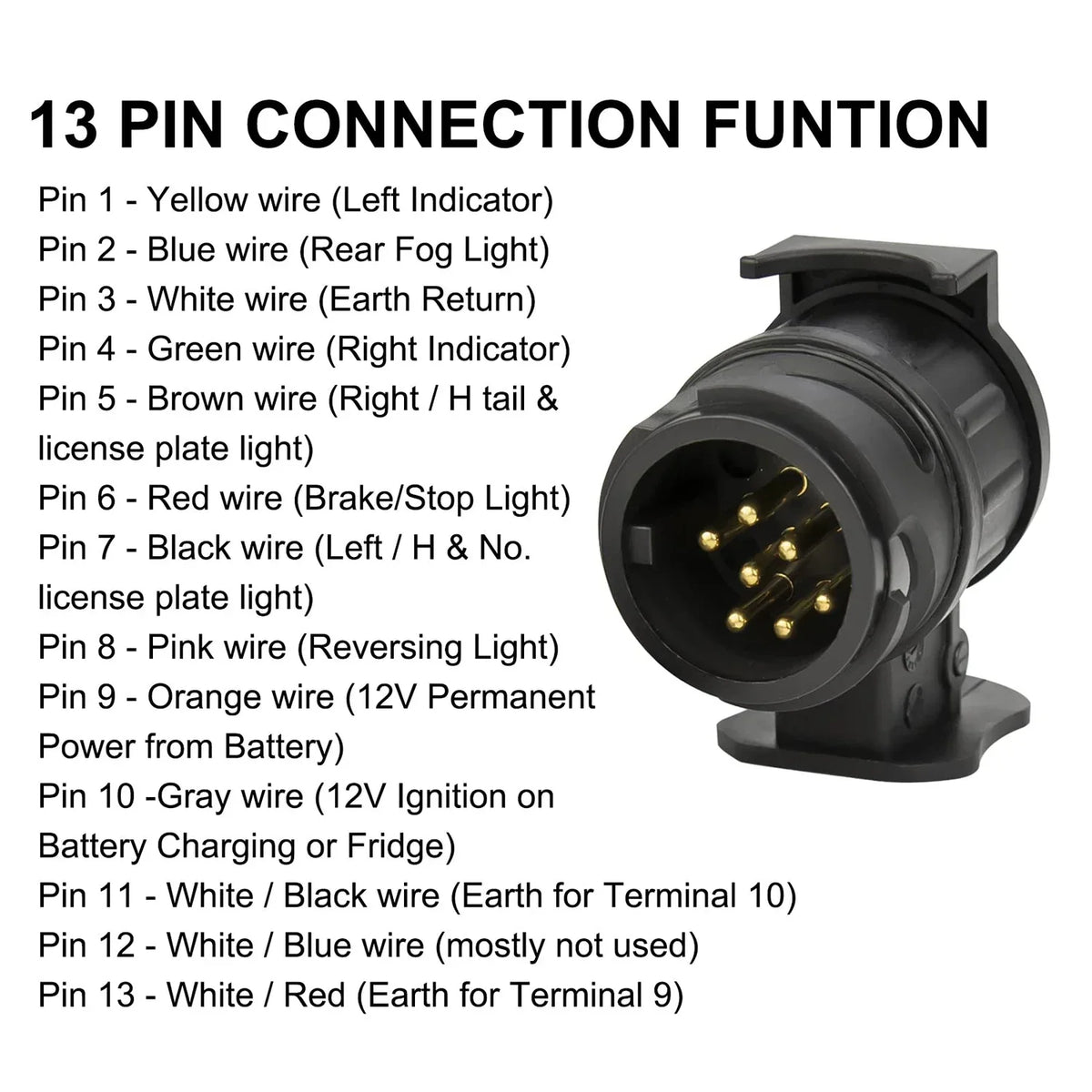 13 Pin to 7 Pin Trailer Adapter | 12V Waterproof Towbar Plug