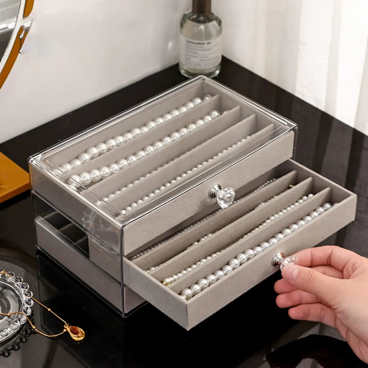 Necklace Storage Box Transparent Lid 3-Layer Jewelry Tray Drawer
