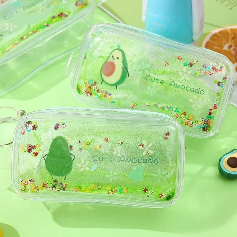Quicksand Pencil Case – Avocado & Peach Large Capacity PVC