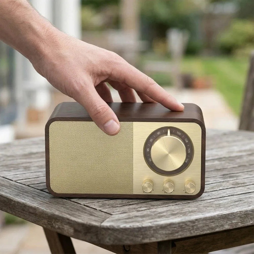 Retro Bluetooth 5.0 Speaker FM Radio Vintage Wood Design