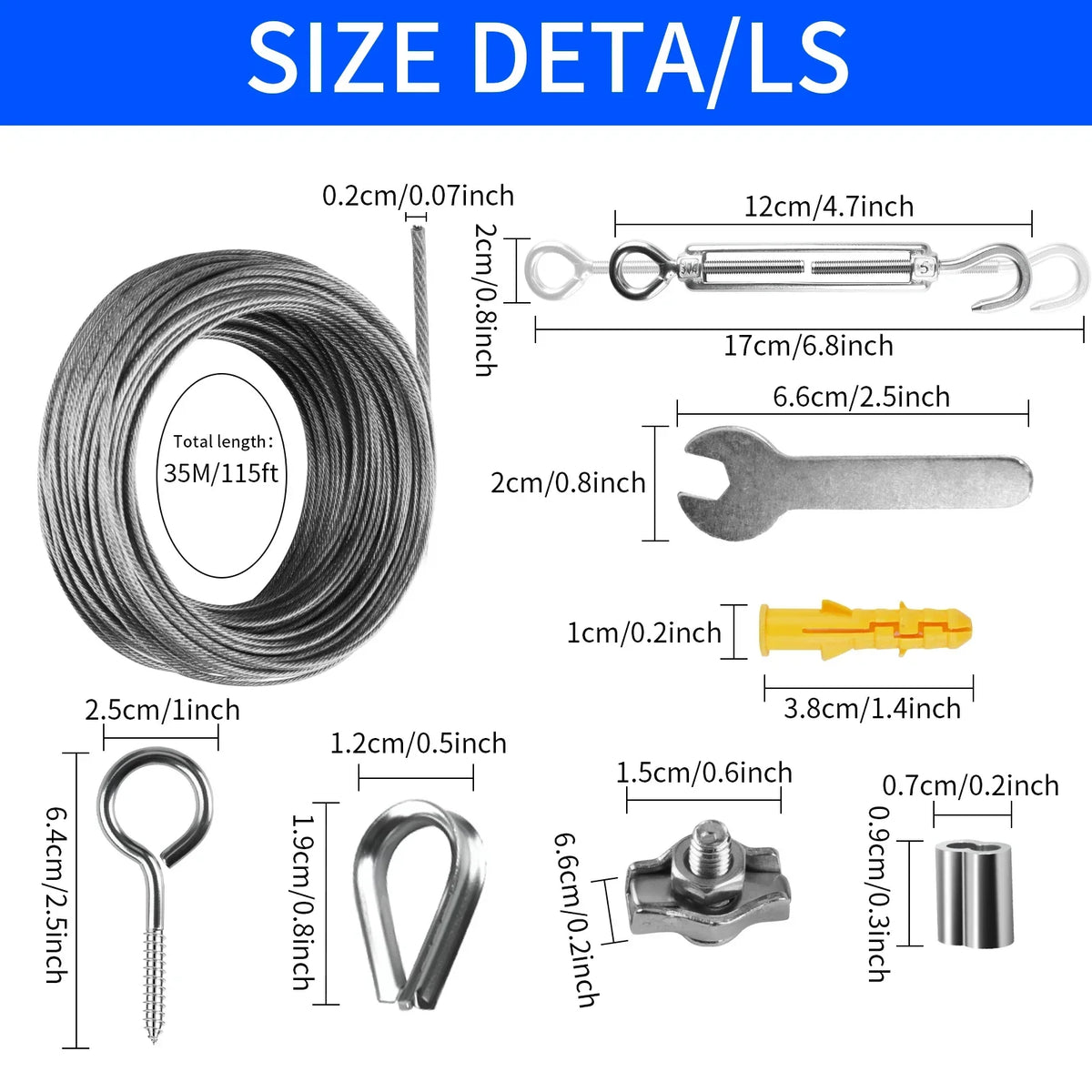 Sun Shade Sail Hardware Kit – 35M Stainless Steel Cable Rope