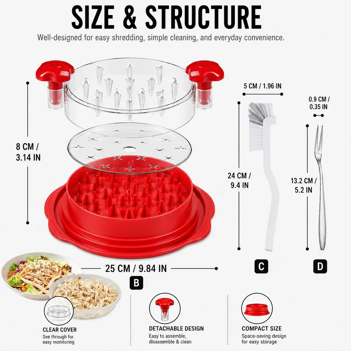 3-Piece Chicken Meat Shredder Set with Silicone Mat & Fork