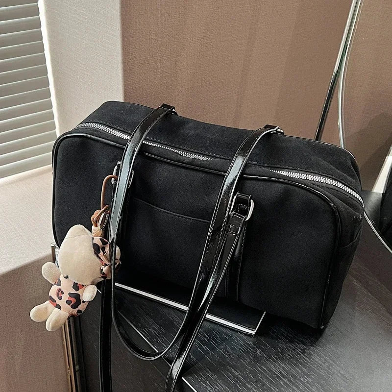 Suede Frosted Boston Bag – Large Capacity Women's Shoulder Bag