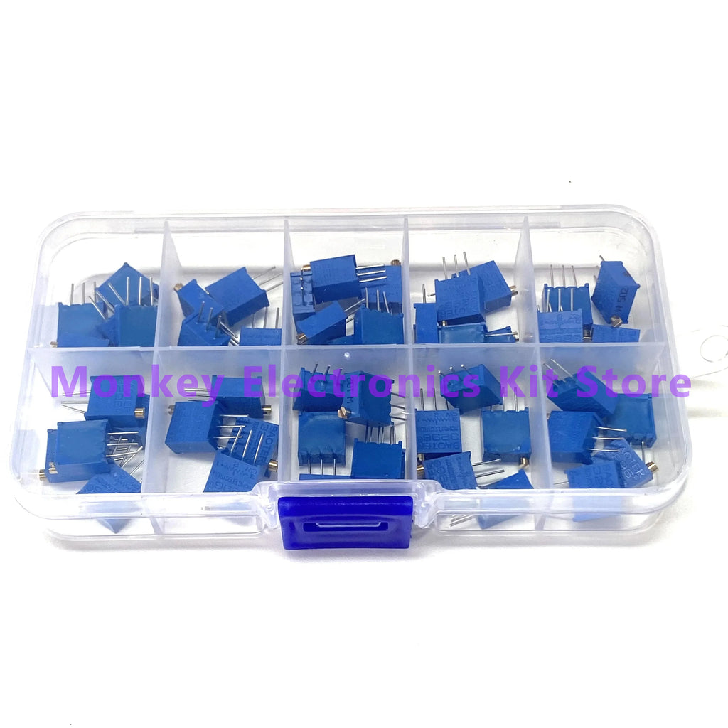 50-Piece 3296W Multiturn Trimmer Potentiometer Kit + Box