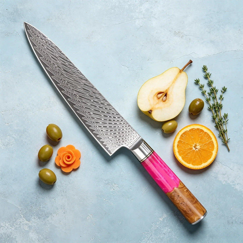 Damascus Steel Chef Knife – 19.4cm Blade for Kitchen & Cooking