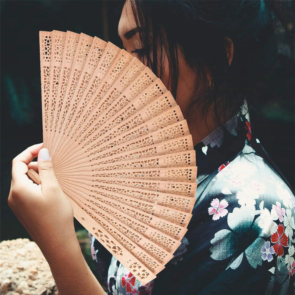 Sandalwood Folding Hand Fan – Vintage Chinese Wooden Fan