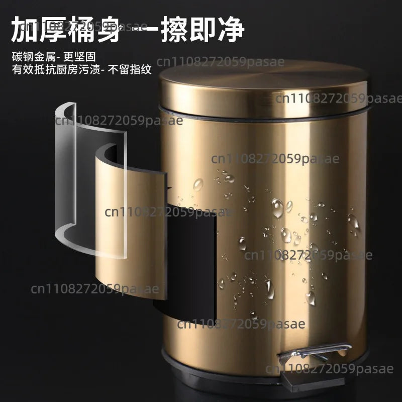 5L Stainless Steel Trash Can Gold Foot Pedal – Silent Lid