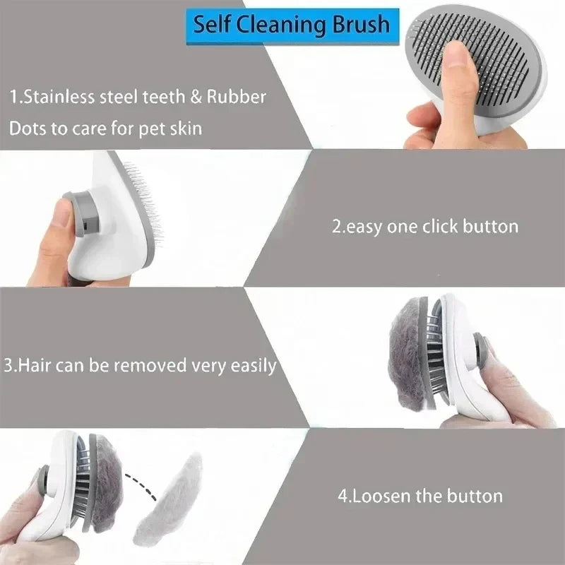 Pet Dog Brush Cat Comb Self Cleaning Hair Remover Dogs Cats Grooming