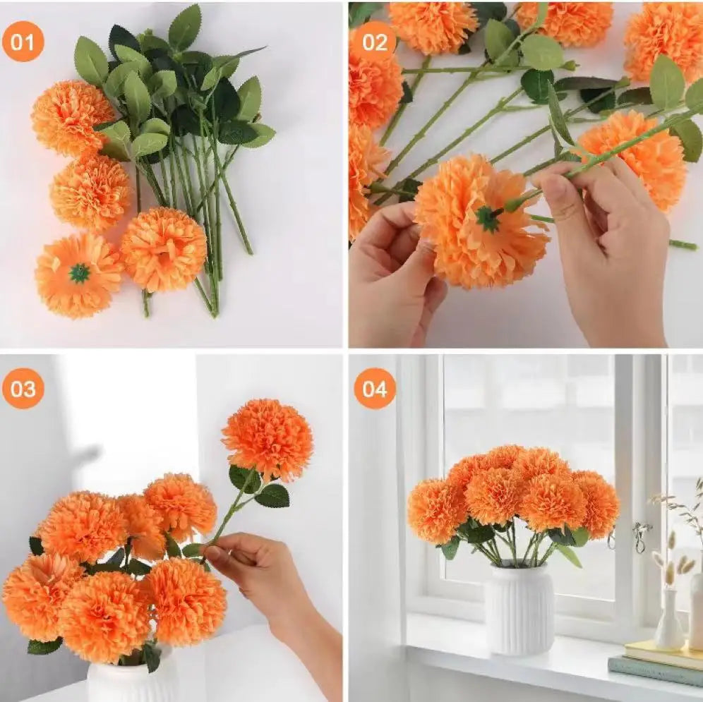 5-Pack Artificial Chrysanthemum Long Stem Flowers | Home Decor