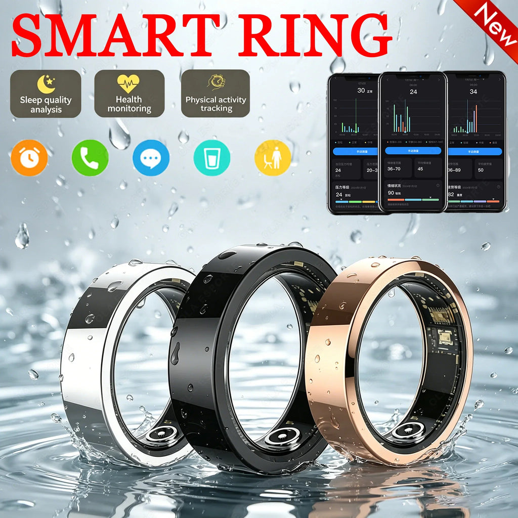 Vibration Reminder Smart Ring Heart Rate Blood Oxygen&pressure Health