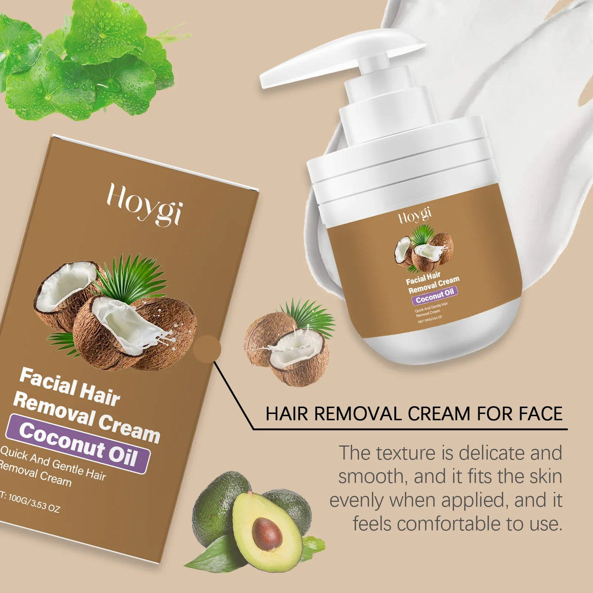 Coconut Hair Removal Cream 100g | Gentle Face Depilatory