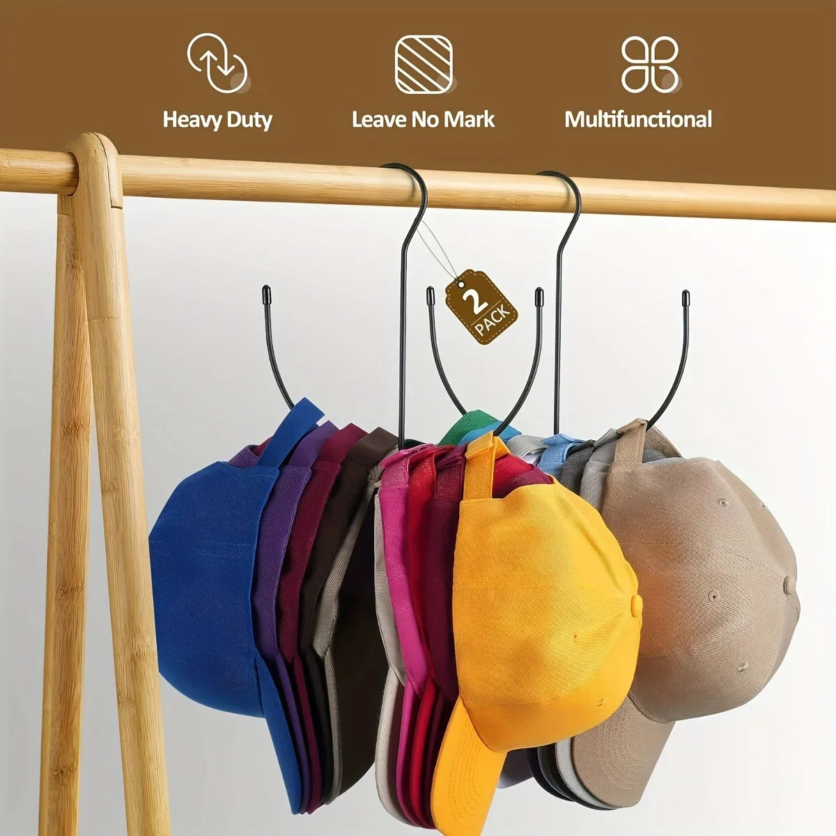 Stainless Steel Hat Rack – Holds 20+ Caps | Closet & Door