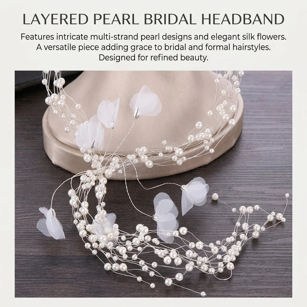 Multi-Layer Pearl Headband with 40cm Tassel Fringe | Bridal