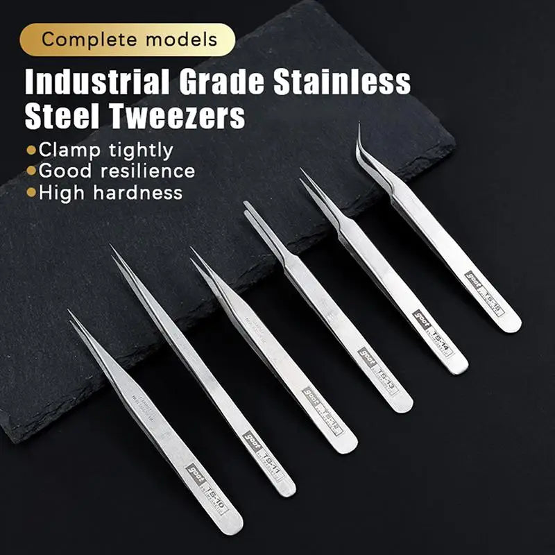 6-Piece Stainless Steel Tweezers Set – Bent & Straight Tips