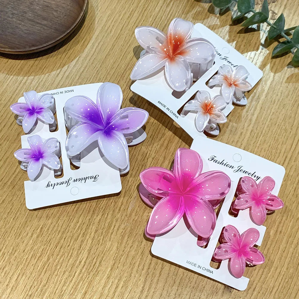 3-Pack Hawaiian Plumeria Flower Hair Claw Clips | Gradient Set