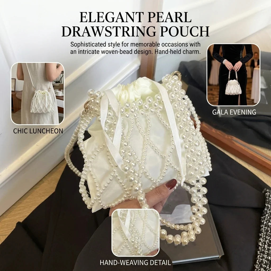 Pearl Woven Crossbody Bag for Women | Lace Design Purse