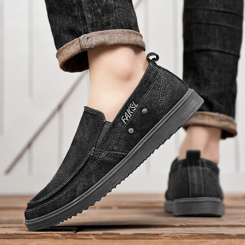 Men's Denim Canvas Slip-On Loafers – Low Top, Big Sizes