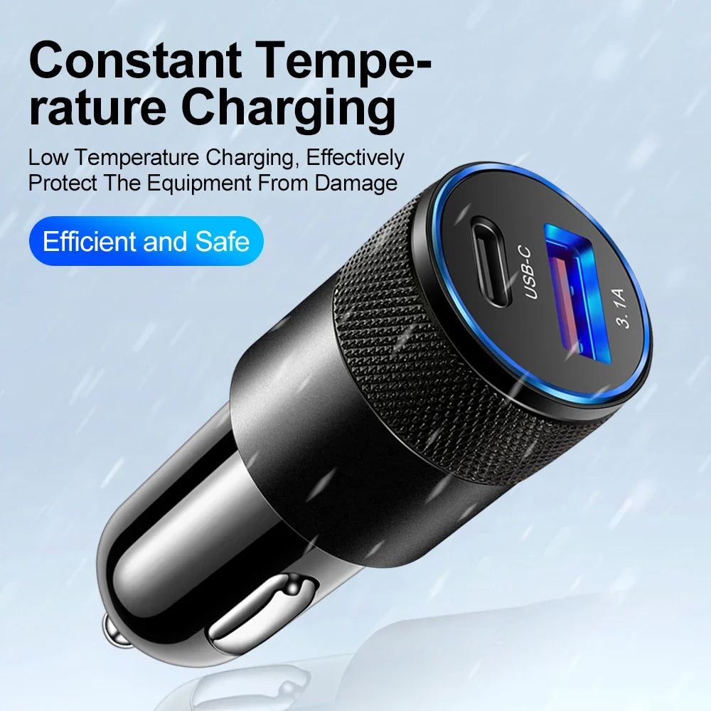 3.1A Dual USB Car Charger QC3.0 & PD Fast Charge Adapter