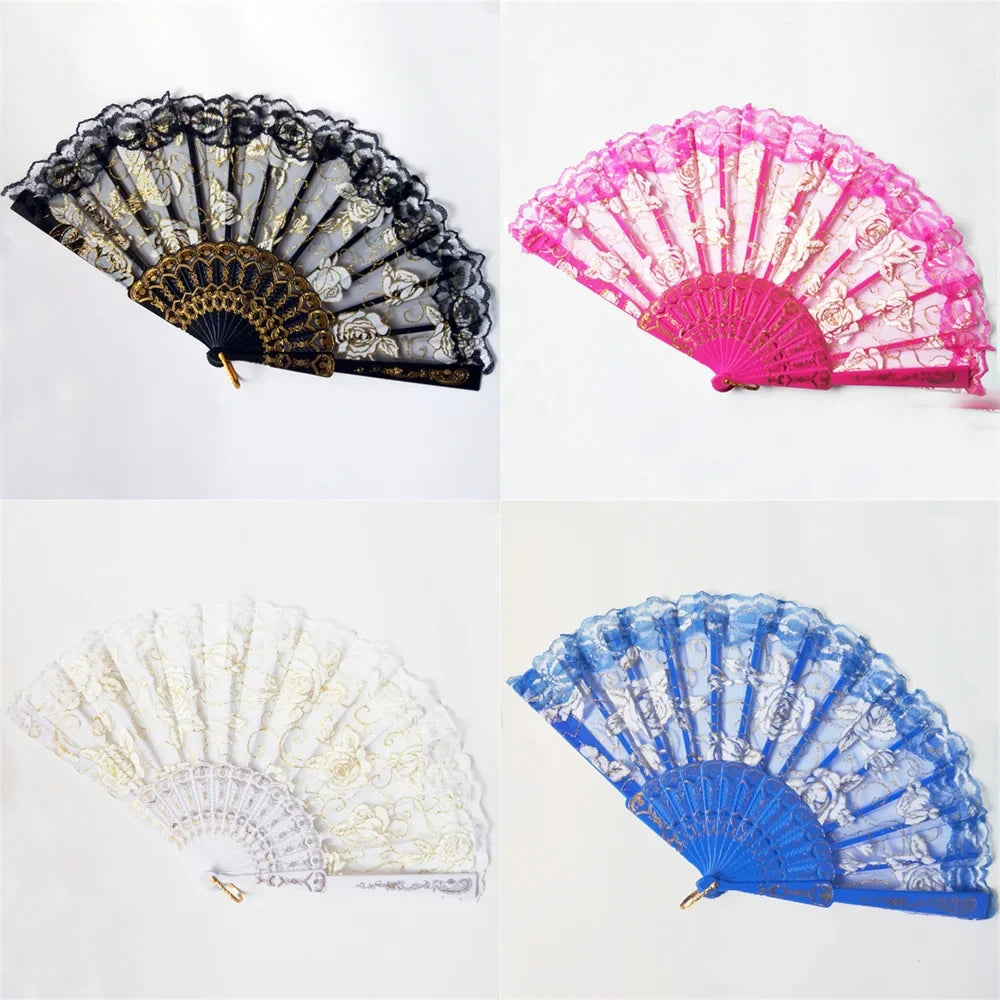 23 Colors Lace Cloth Spanish Fabric Silk Folding Hand Held Dance Fan