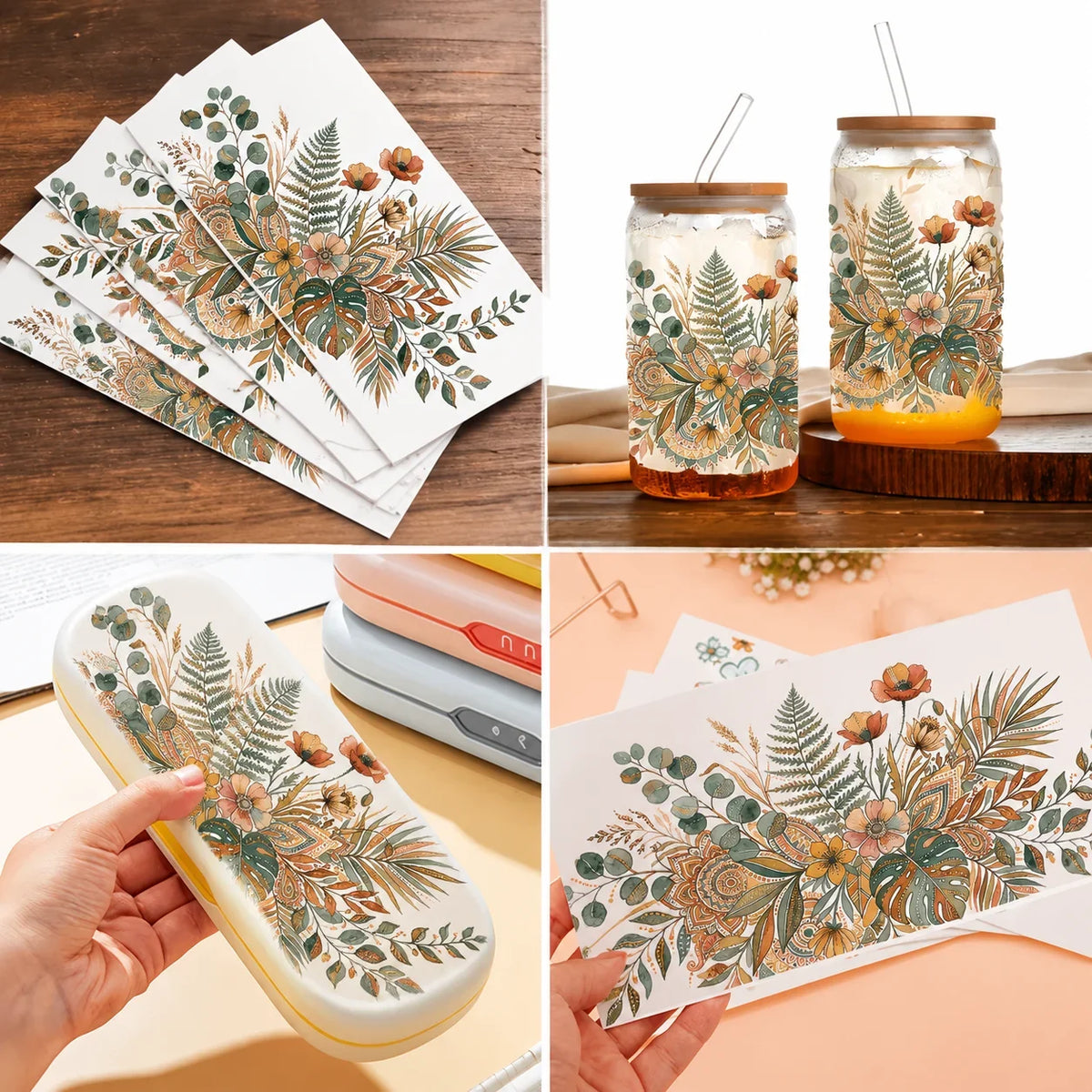 Boho Botanical UV DTF Transfer Sticker | Waterproof Floral Decal