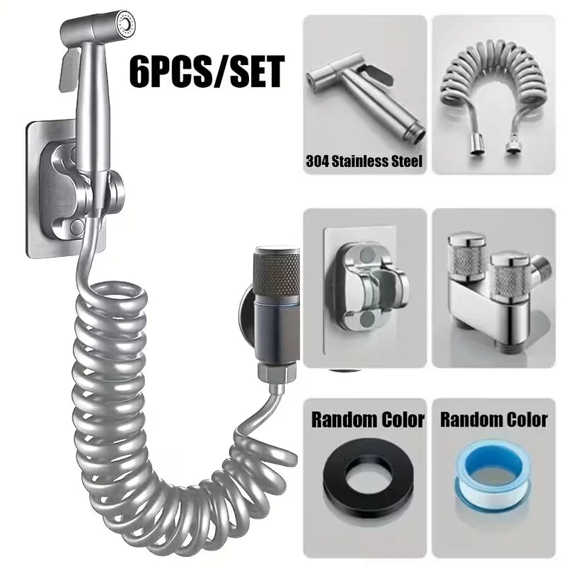 6-Pc High-Pressure Toilet Spray Gun Set | 304 Stainless Steel