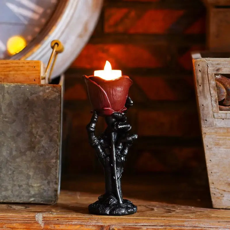 Halloween Skeleton Hand Rose Candlestick Decoration Resin Home Retro
