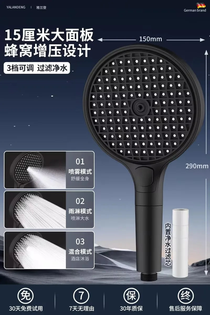 150mm 3-Mode Rainfall Shower Head with Filter | Zloog