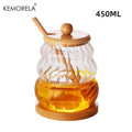 KEMORELA Glass Honey Jar with Wooden Spoon & Lid – 330/450ML