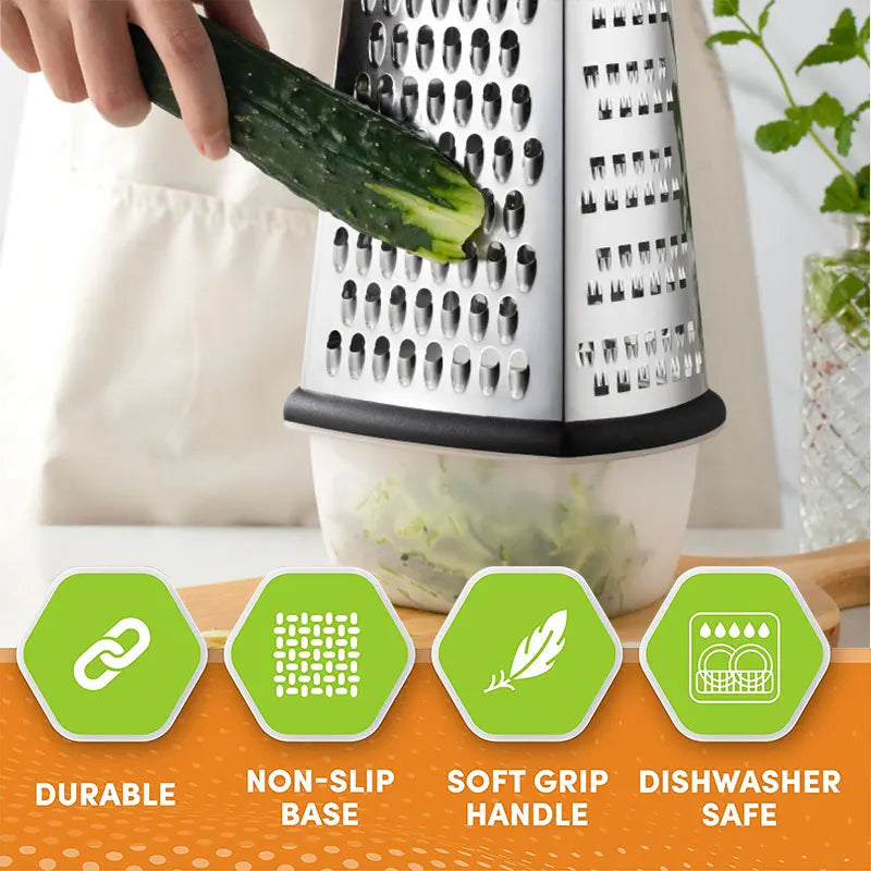 4-Sided Stainless Steel Box Grater with Container & Lid
