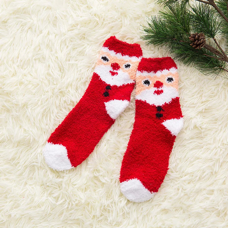Kids' Christmas Coral Fleece Socks | Santa & Elk 6-Pack
