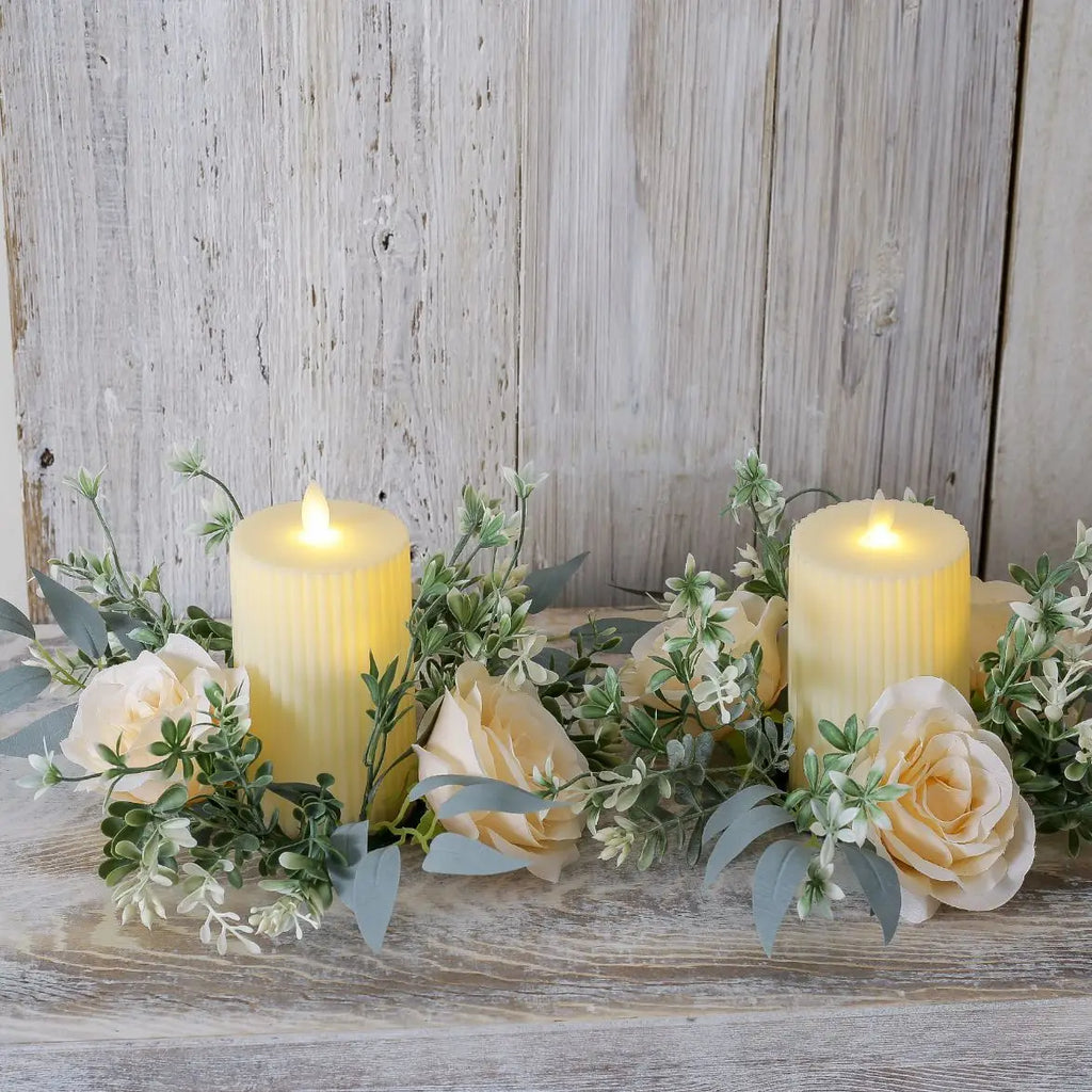 Artificial Rose Candle Ring Pillar Candles Greenery Flower Wreath