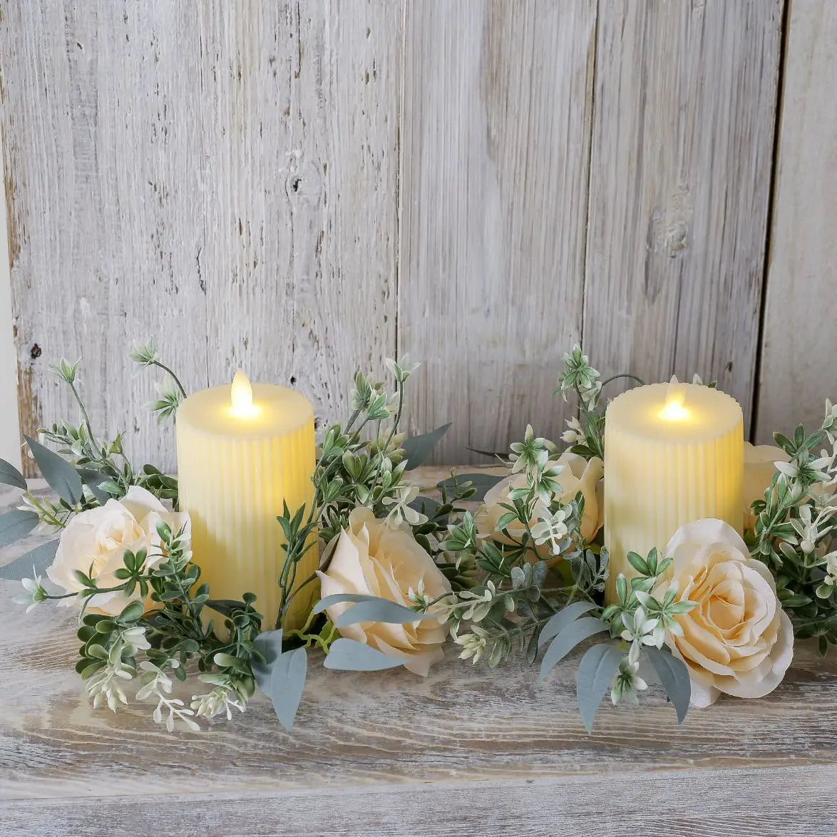 Artificial Rose Candle Ring Pillar Candles Greenery Flower Wreath