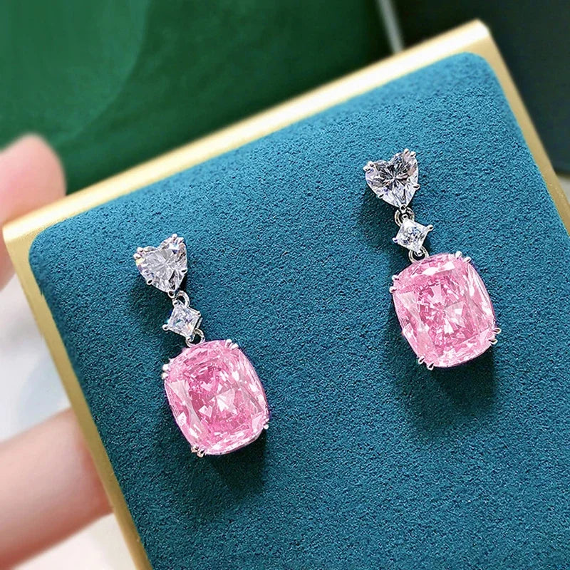 Huitan Pink Cubic Zirconia Drop Earrings | Wedding Jewelry