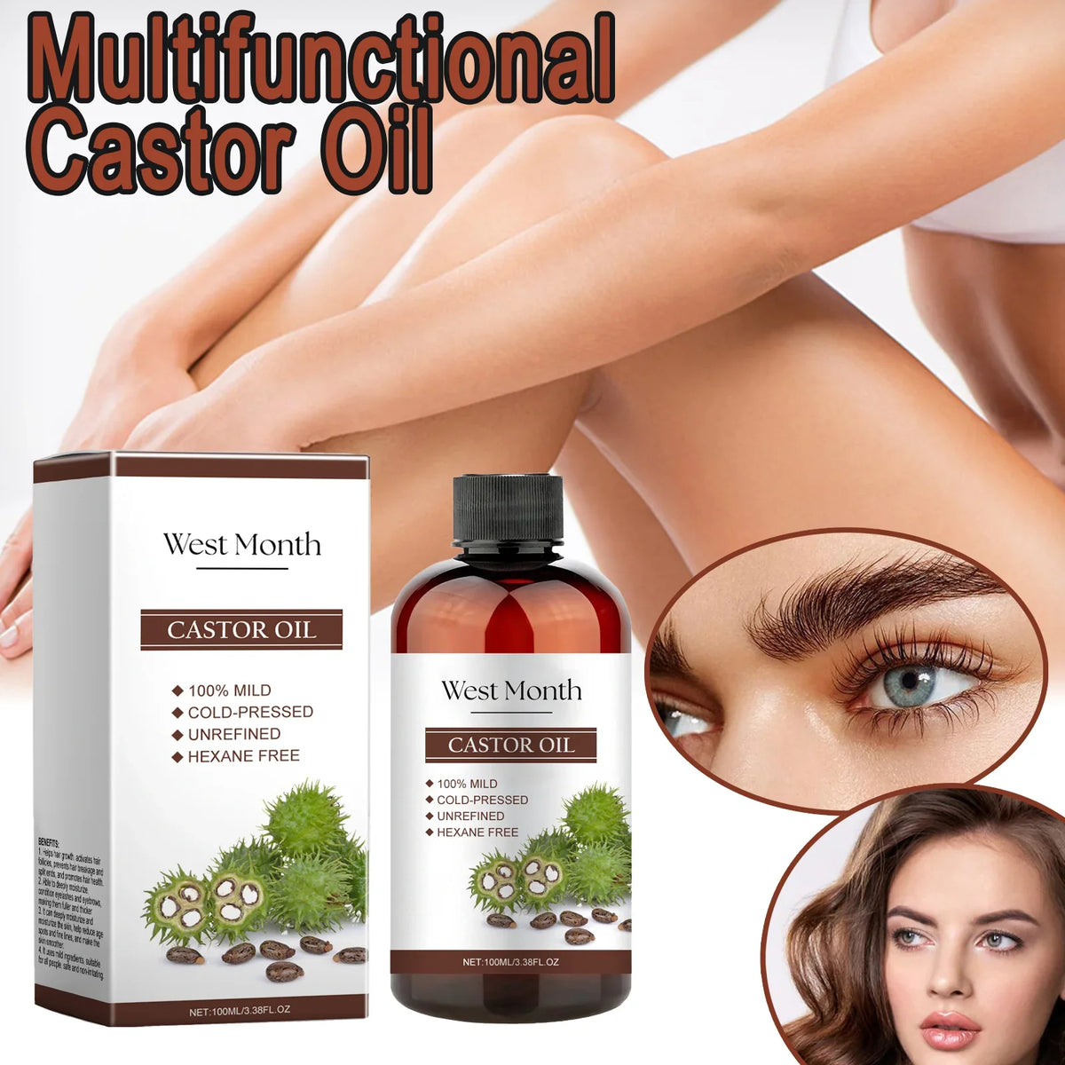 100ml Organic Castor Oil – Hair, Lash, Nail & Skin Care Oil