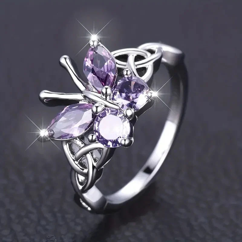 Huitan Butterfly Ring – Purple Cubic Zirconia Cocktail Ring