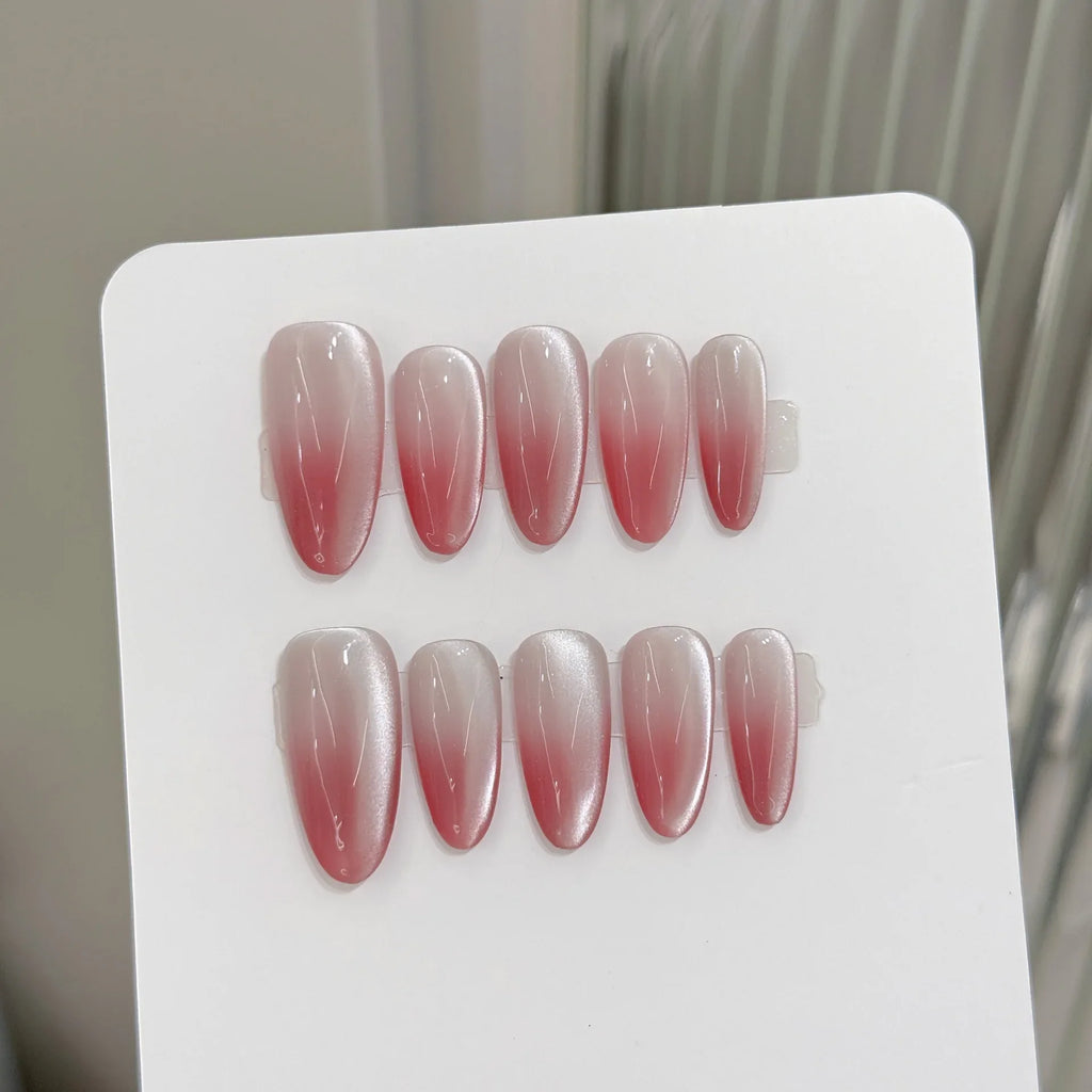 Almond Press-On Nails Gradient Pink Korean Cat Eye | 10pcs