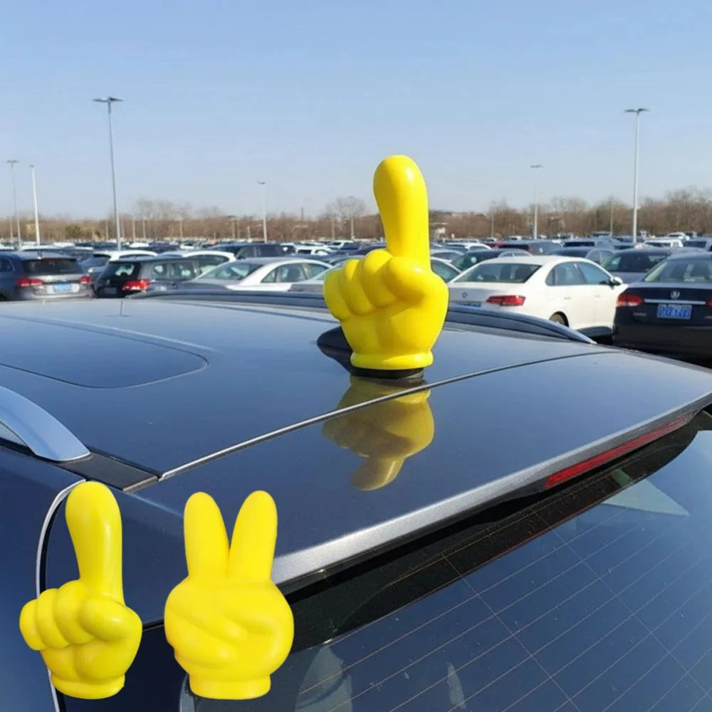 Funny Peace Sign Car Antenna Topper – Yellow PVC Ornament