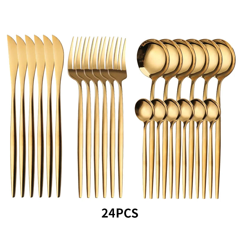 24-Piece Gold Stainless Steel Cutlery Set for 6 | Gift Box