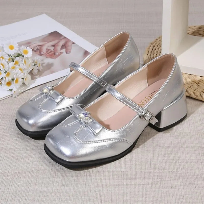 Women's Square Toe Mary Jane Flats – Belt Buckle PU Shoes