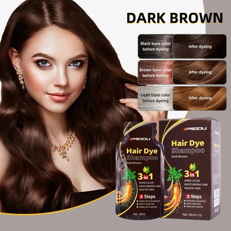Meidu 3-in-1 Hair Dye Shampoo – Instant Gray to Black, 30ml
