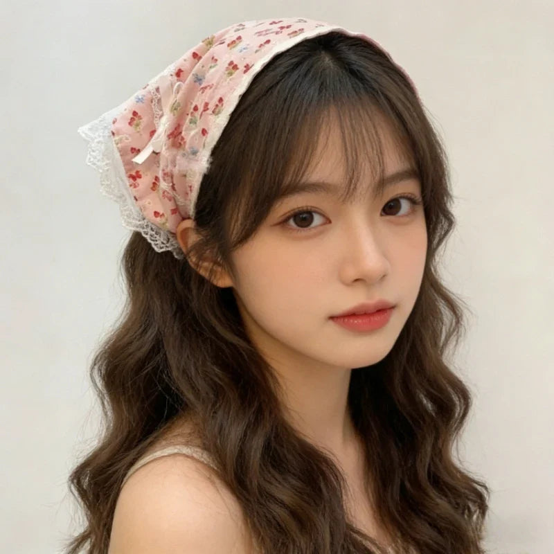 Red Plaid Lace Heart Ribbon Hair Scrunchie & Bandana | Women