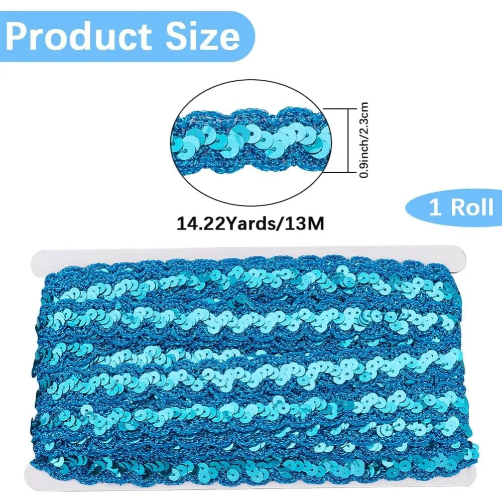 Blue Sparkle Sequin Lace Ribbon 23mm – 14.22 Yards Per Roll