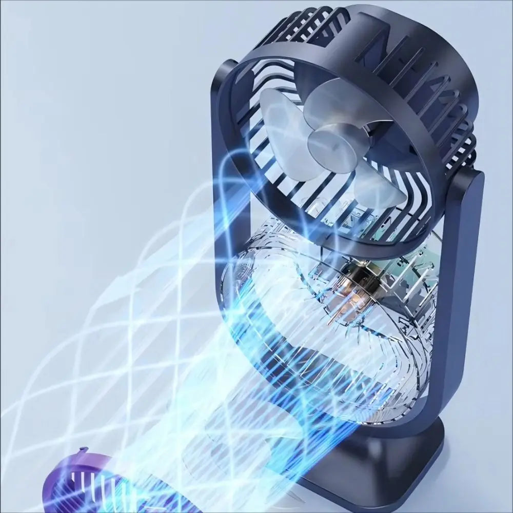 5-Speed Dual-Head USB Rechargeable Desktop Fan + Night Light