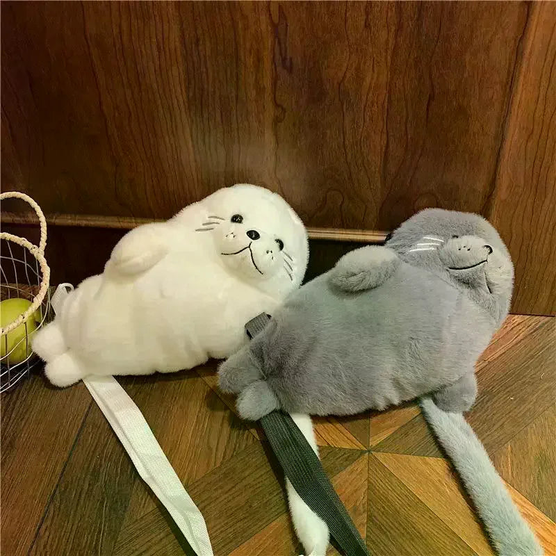 Cute Seal Plush Crossbody Bag – Soft Cartoon Shoulder Pouch