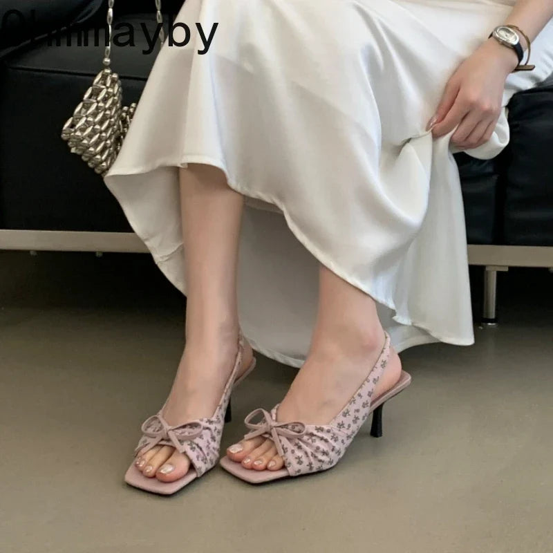 Women's Polka Dot Slingback Sandals – Square Heel Open Toe