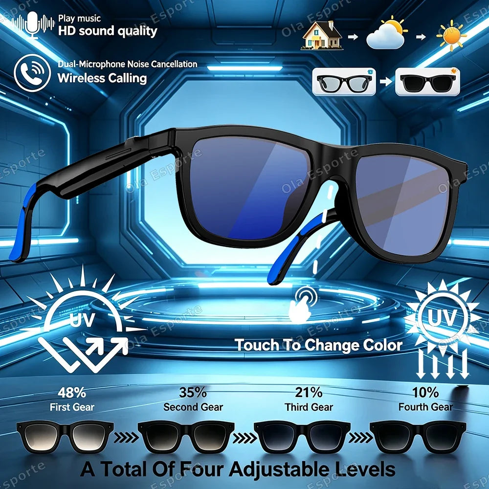 Smart Bluetooth Sunglasses | Electrochromic Lens & AI Audio