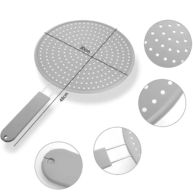 Silicone Splatter Screen with Handle – Oil Splash Guard & Pan Lid