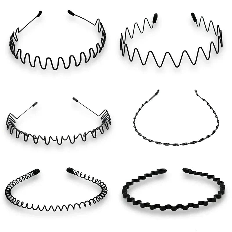 Fashion Metal Hair Band Men Women Unisex Black Waved Head Hoop Sports
