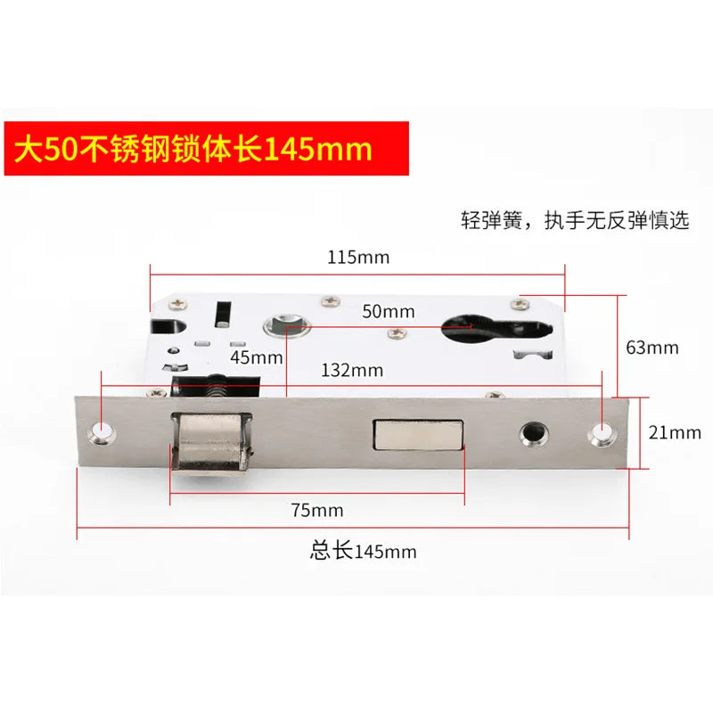 Bedroom Door Lock Body 58mm Core Size 50 Aluminum Latch